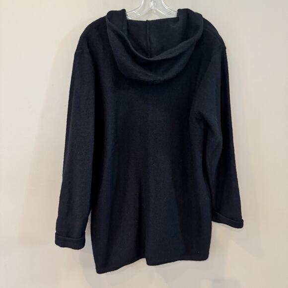 Karen Scott Cardigan Women Lg Black Australian Wool Sweater Jacket Toggle Wood - Picture 3 of 10